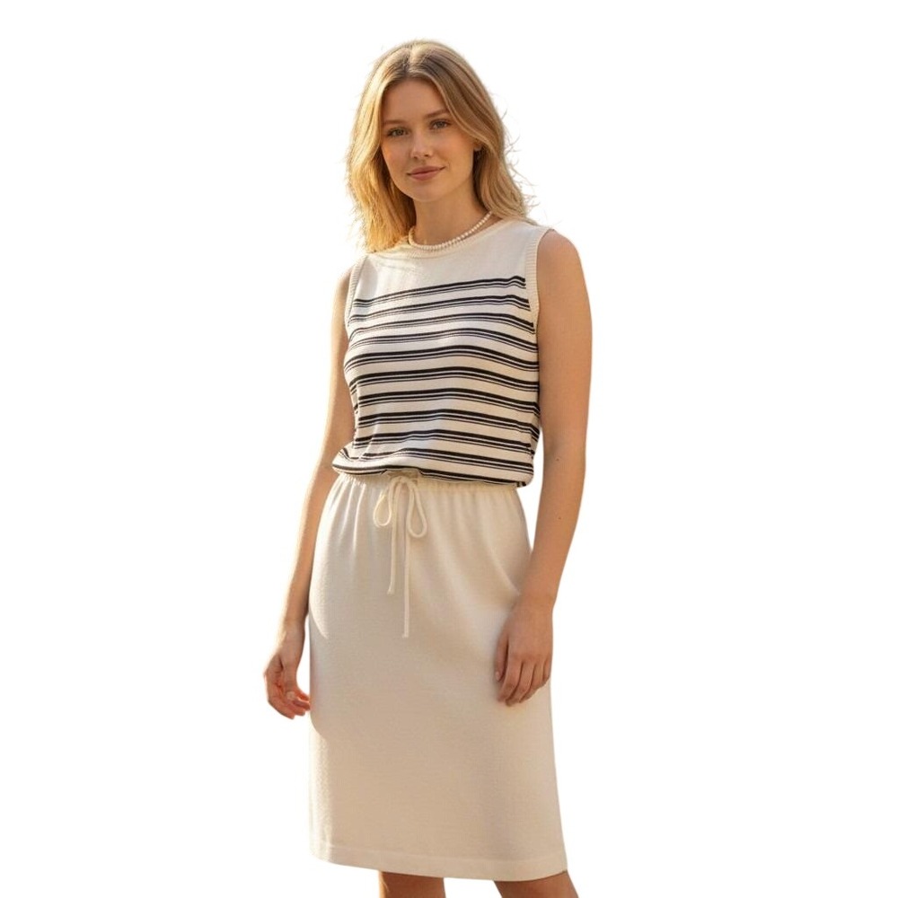 Sleeveless Striped Givenchy Sport Knit Midi Dress 8 Cream Black Vintage